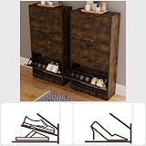 Vida Designs Wooden Shoe Cabinet 3 Pull-Down Drawers Dark Wood view 4