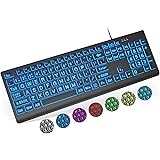SABLUTE Large Print Backlit Keyboard, Wired USB Lighted Computer Keyboard with 7-Color & 4 Modes Backlit, Oversize Letters Ke