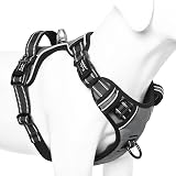 HEELE No Pull Dog Harness Ex Large Reflective Adjustable Front Back Leash Grey