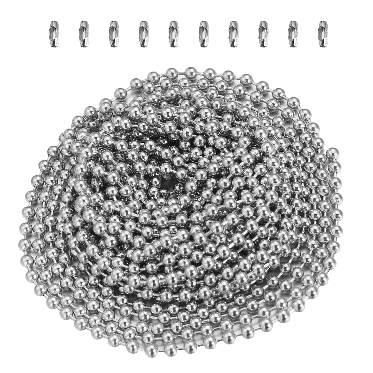 OUNONA Ball Chain 3 Meters Length 2.4MM Diameter with 10 Matching Connections