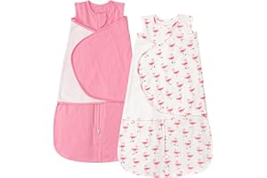 ZIGJOY Sleep Sack Swaddle 0.5 TOG Baby Wearable Blanket 100% Cotton Baby Swaddle Blanket for Newborns 0-6 Months for Boy Girl, Pink&Flamingo