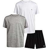 RBX Boys Shorts Set - 3 Piece Short Sleeve Boys Shirts and Woven Gym Shorts Youth Kids Activewear Athletic Set