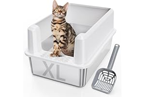 PEMATAR Stainless Steel Litter Box with Lid, XL Cat Litter Box for Big Cats, Extra Large Metal Litter Box with High Sides for Multiple Cats, Anti-Urine Leakage, Never Absorbs Odors, Easy to Clean