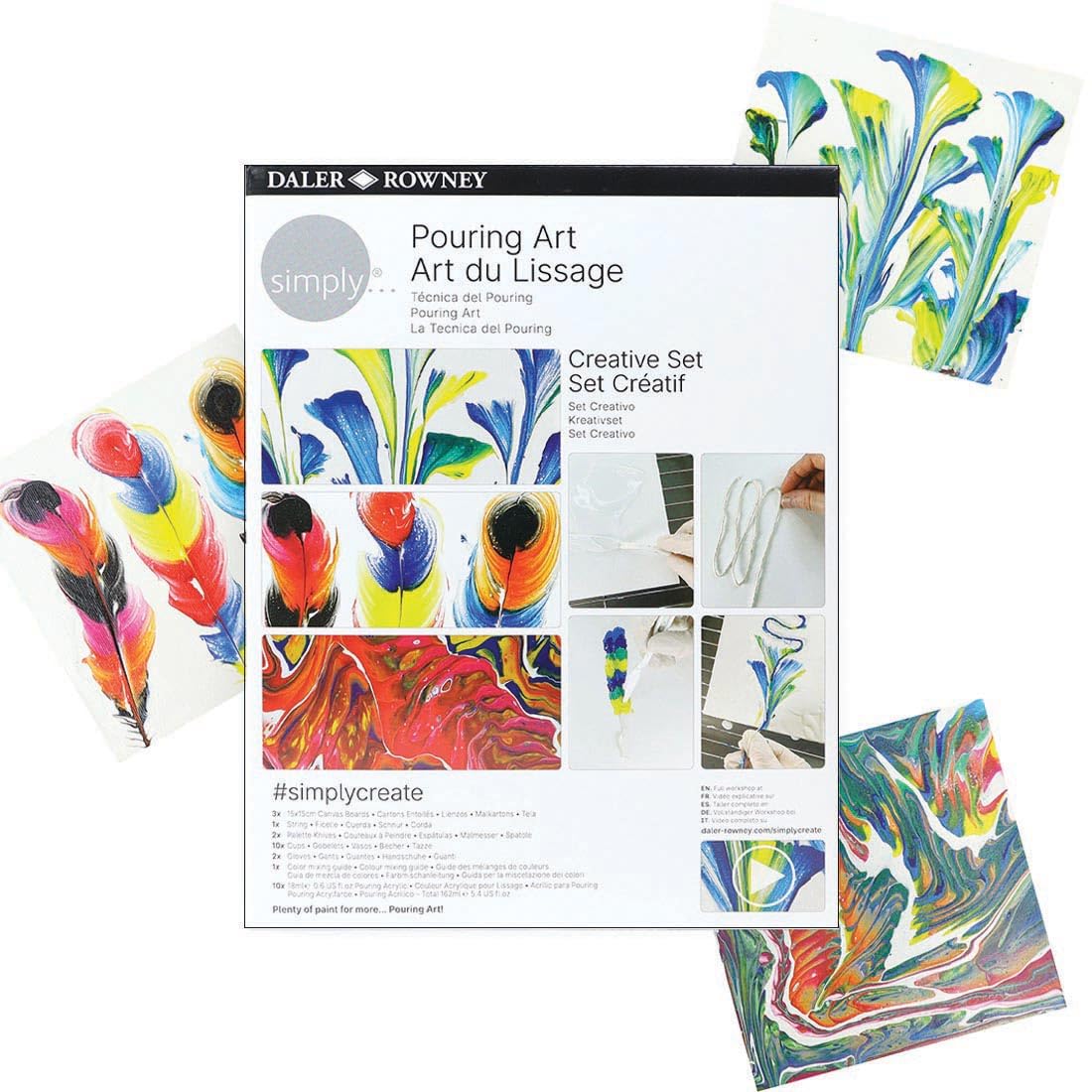 Daler-Rowney Simply Pouring Painting Creative Set, DIY, Fun Activity, Make Your Own Art, Ideal as Gifts for Entry-Level Artists & Hobbyists