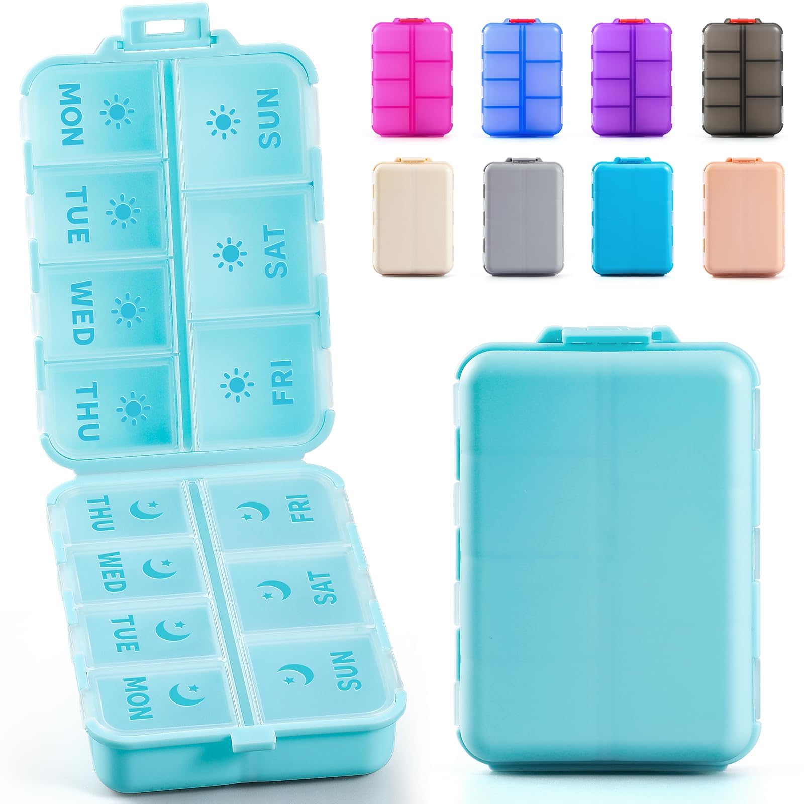 Photo 1 of New Foldable & Double Protection Portable Weekly Pill Organizer 2 Times A Day with Etched Labels, AM PM 7 Day Week Medicine Box, Daily Travel Pill Case Dispenser for Vitamin, Supplement - Sky Blue