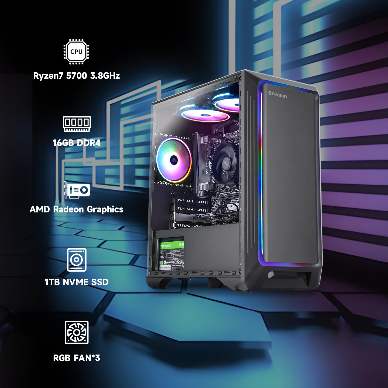 Mua Gaming PC Desktop – AMD Ryzen7 5700G 3.8GHz, AMD Radeon Graphics ...
