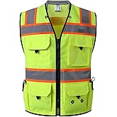 JKSafety Hi-Vis Unisex Surveyor Safety Vest Heavy Duty PPE Inner Pockets ANSI/ISEA Compliant