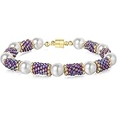 AUDLFXDIY Enchanting Purple Natural Pearl Bracelet with European and American Style Glass Beads, Romantic Night YWMW Design
