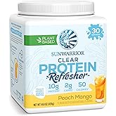 Sunwarrior Clear Protein Powder Plant-Based Water Mix, Vegan and Refreshing Protein and Hydration Supplement 10g Per Serving Peach Mango Flavored 420g Tub 30 Servings