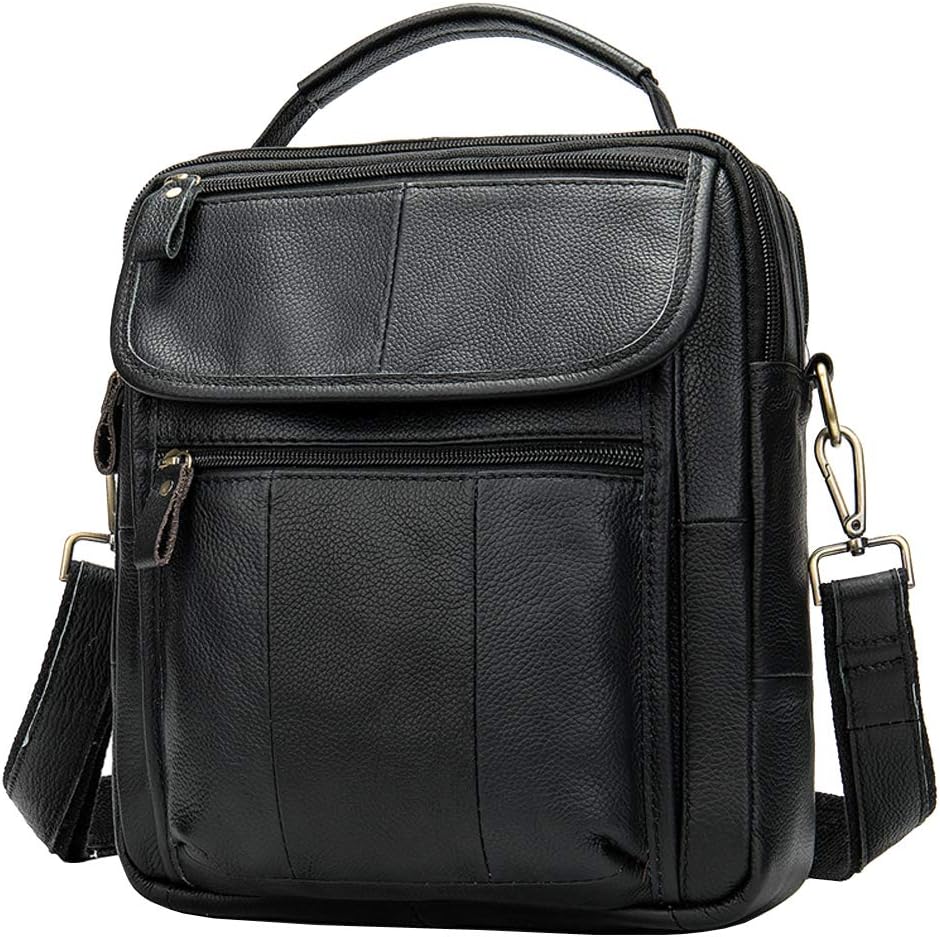 Hebetag Leather Business Messenger Bag Shoulder Handbag for Men Travel Outdoor Crossbody Handbags Briefcase Wallet Phone Pouch Purse Casual Daypack Black