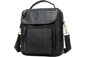 Hebetag Small Leather Sling Shoulder Bag Messenger Pack for Men Women Outdoor Travel Business