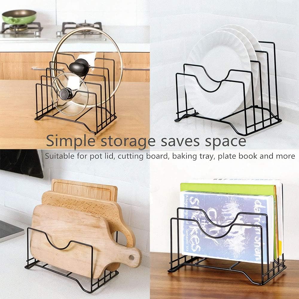 Cutting Board Holder Pot Lid Organizer Rack can hold up to 1.18 inches thick Cutting Board, Bakeware, Baking Tray, Pan, Lid and Book (Black) -