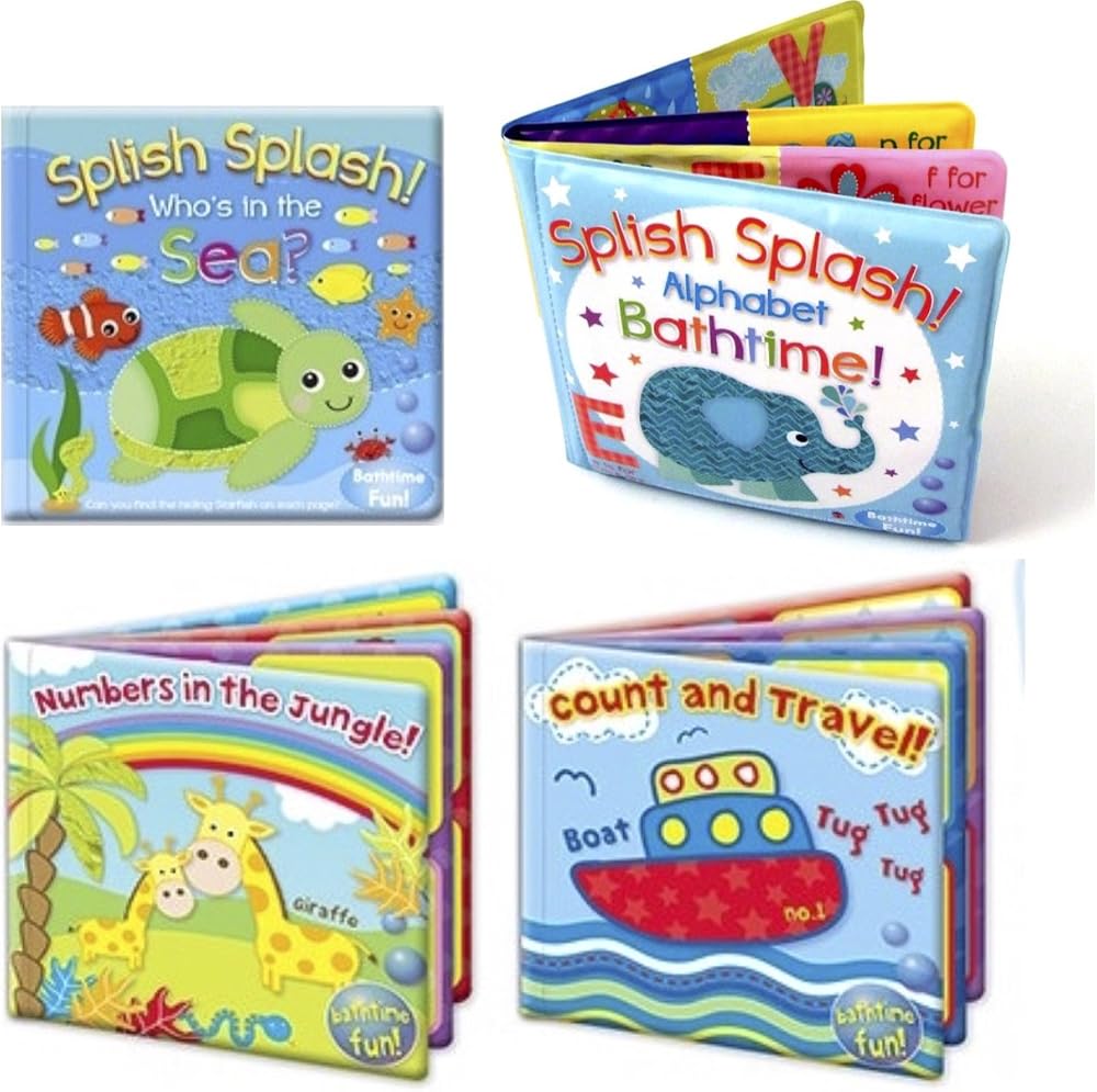 First Steps Set of 4 Baby Bath Books ABC Numbers Letters Floating