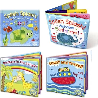 First Steps Set of 4 Baby Bath Books ABC Numbers Letters Floating