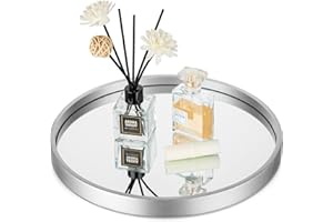 Hanobe Mirror Bathroom Vanity Tray: Sliver Perfume Organizer Decorative Round Trays for Makeup Jewelry Dresser Holder for Women - Wood Table Counter Decor 12'’