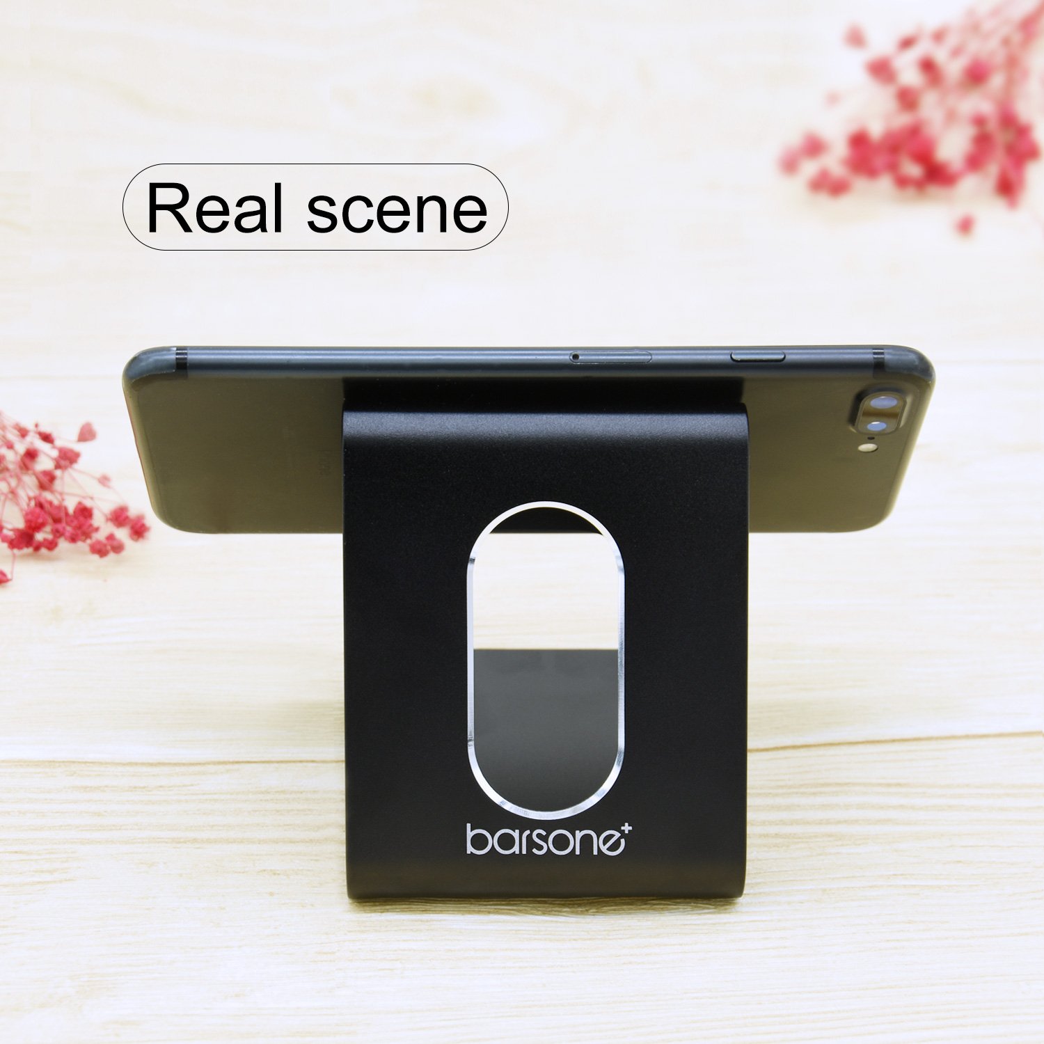 Barsone Cell Phone Stand,Tablet Stand, Universal Desktop Mobile Phone Holder, Aluminium Metal Mobile Phone Tablet PC Stand Table Desk Mount Stand Holder (Updated Black)