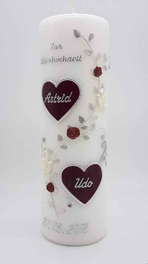 Kerze Silberhochzeit SH-25 mit Namen & Datum in vielen verschiedenen Farben: Amazon.de: Spielzeug