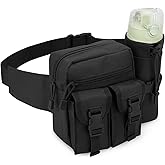 DOB SECHS Hiking Waist Bag with Detachable Water Bottle Holder and Adjustable Waist Belt Oxford Fanny Pack for Men Women Causal Belt Bag for Travel Outdoor Fishing Running Hiking Hunting,Black