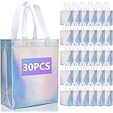 NEOACT 30 Pcs Iridescent Gift Bags Medium Size,Glossy Holographic Reusable Gift Bags with Handles,Ideal Goodie Bag for Birthday,Wedding,Christmas,Party Favor - 7.8x3.9x10 Inch