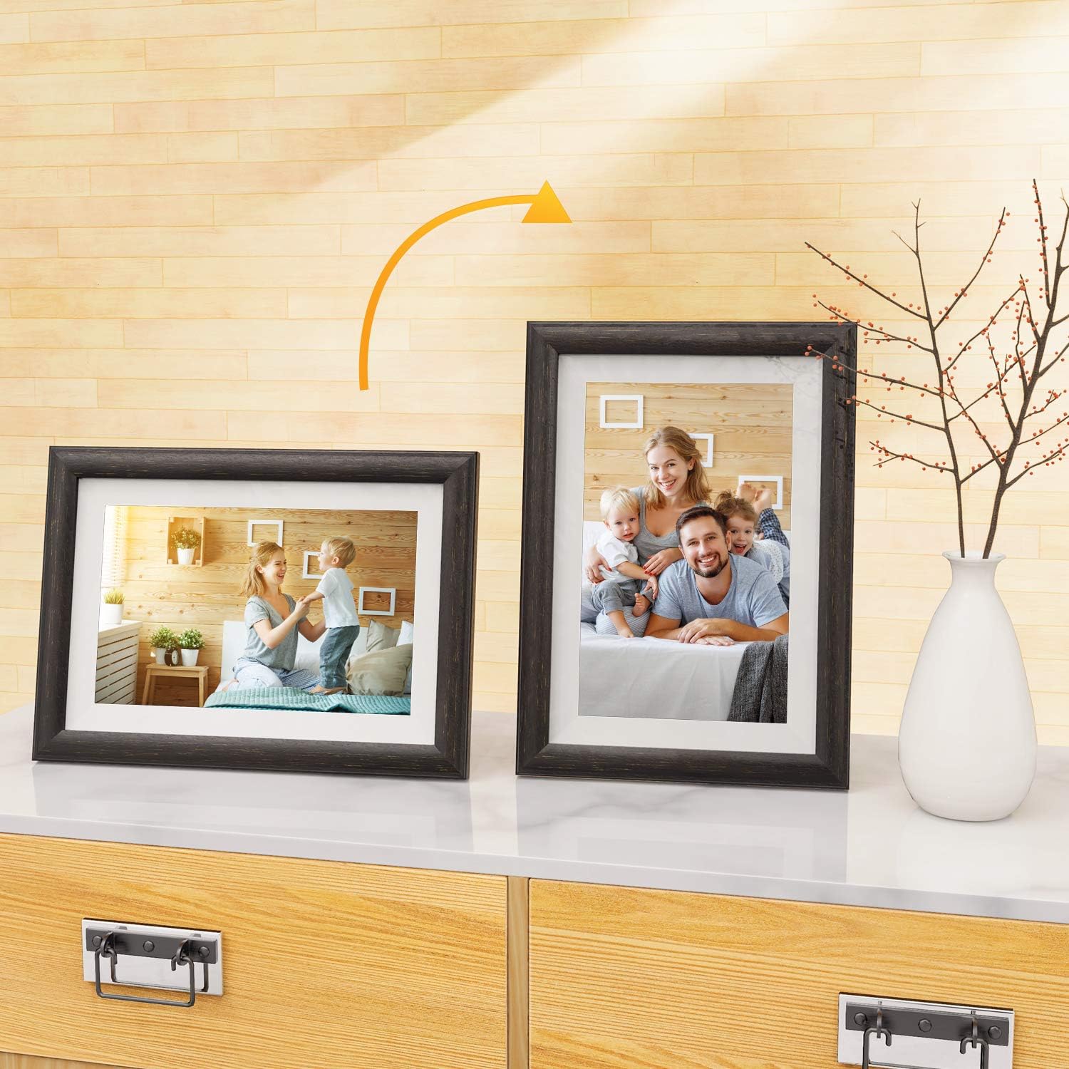 WiFi Digital Picture Frame 10-inch - Smart Photo Frame with Touch Screen - Electric Picture Frame Share Photos and Videos via App Cloud with Brown Wood Frame by FLYAMAPIRIT : Electronics