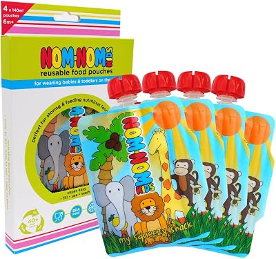 Nom Nom Kids 4 x Reusable Food Pouches 140ml Side Fill BPA Free UK Designed