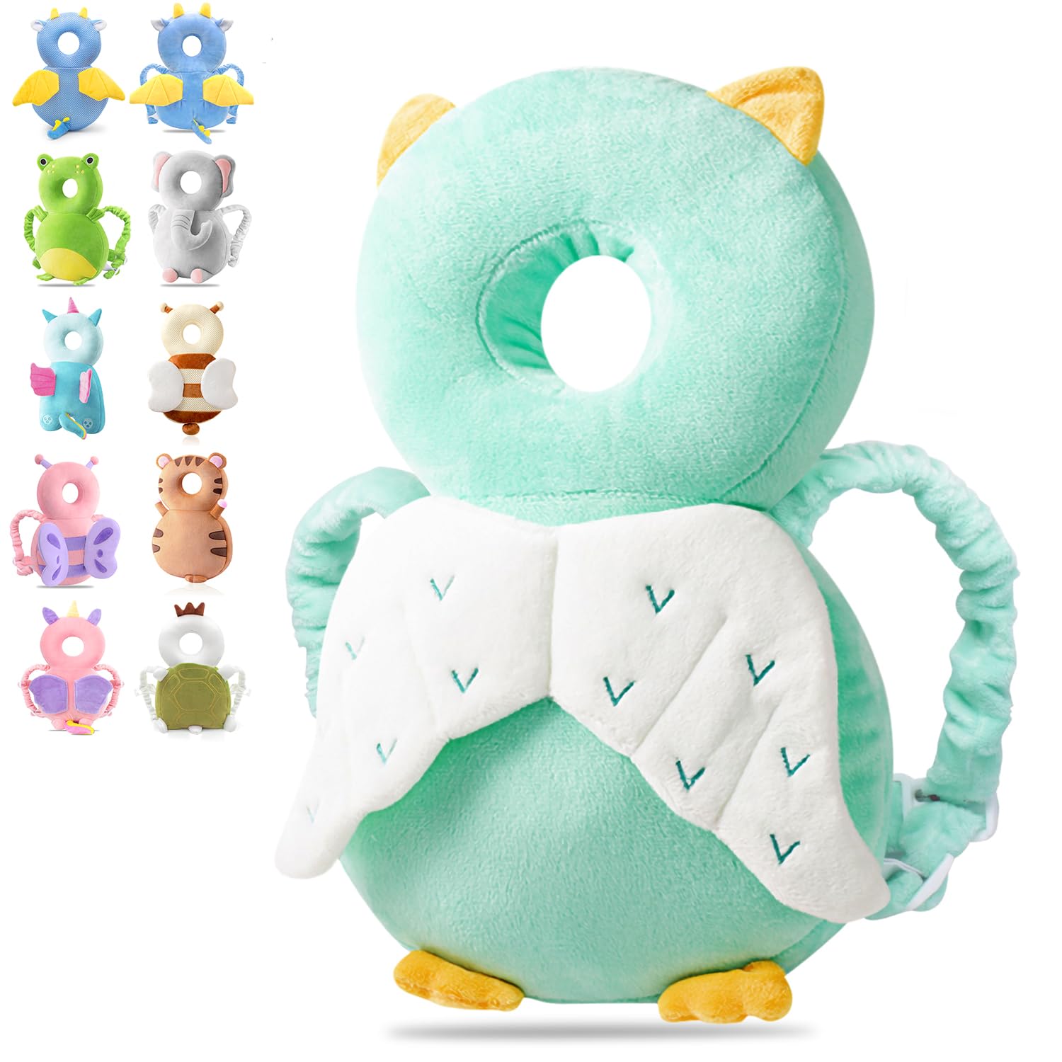 JINYJIA Baby Head Protector Backpack, Baby Head Protection Pillow, Adjustable Toddler Baby Head Protection Safety Soft Pads, Head Protection for 4-24 Months Baby Learning Walking,Owl — image 1