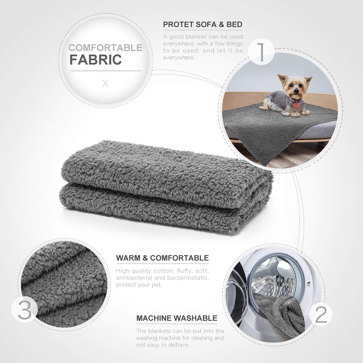 AIPERRO 2 Pack Premium Fluffy Fleece Dog Blanket, Soft and Warm Gray Pet Throw Blankets Bed Couch Car Seat Cover Washable for Puppies and Cats, Large : Pet Supplies
