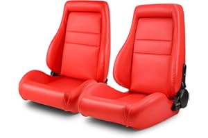 ModifyStreet Universal Classic Plain Red PVC Reclinable OBS Style Seats Pair