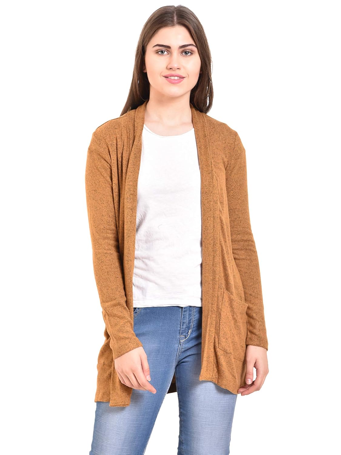 mansicollections mustard thigh length full sleeve cardigan for women