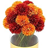 Blooming Paradise 20Pcs Artificial Fake Flower Plants Silk Chrysanthemum Ball Hydrangea Arrangements Wedding Bouquets Decor Home Kitchen Garden Party Table Floral Centerpieces DIY (Red&Orange)