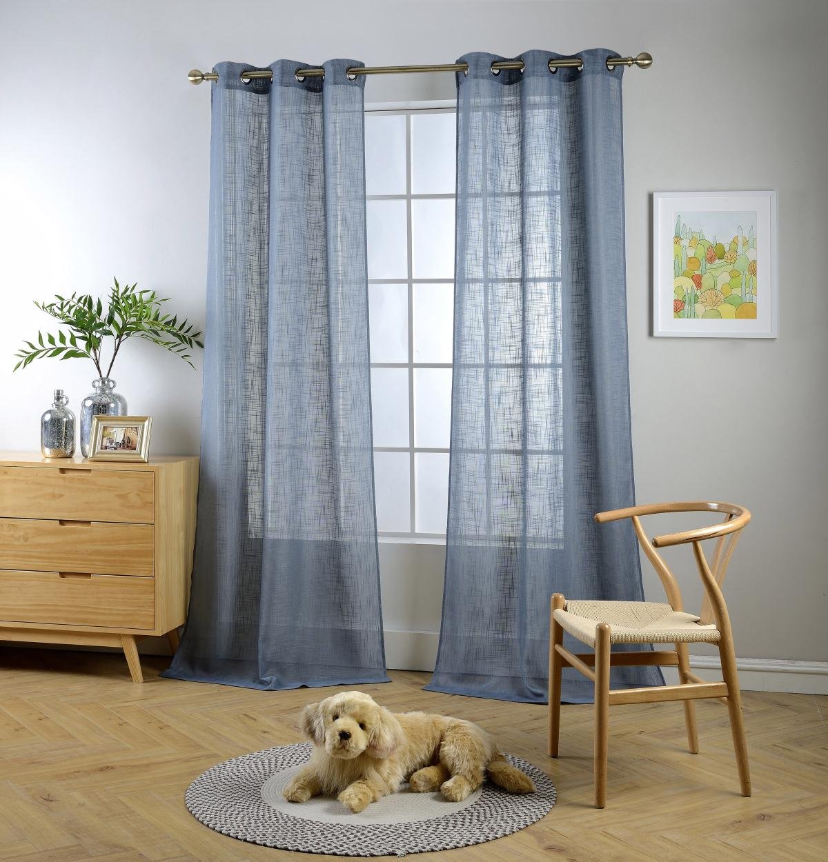 Miuco Semi Sheer Curtains Poly Linen Textured Solid Grommet