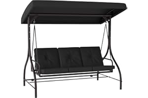 Outsunny 3 Seater Patio Swing Chair, Convertible Cushioned Porch Swing Bed Outdoor Swing Seat with Canopy, Steel Frame for Po