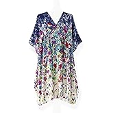 SAGEFINDS Floral Caftan for Women, Short Swimsuit Beach Cover Up, V Neck Dress, Casual and Loose Loungewear Multi