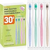 Fresings Pre-Pasted Disposable Travel Toothbrushes with Toothpaste, 30 Ct | Bulk, individually wrapped, waterless, full-size, soft bristles, fluoride-free mint; guests, hotels, offices, hygiene kits