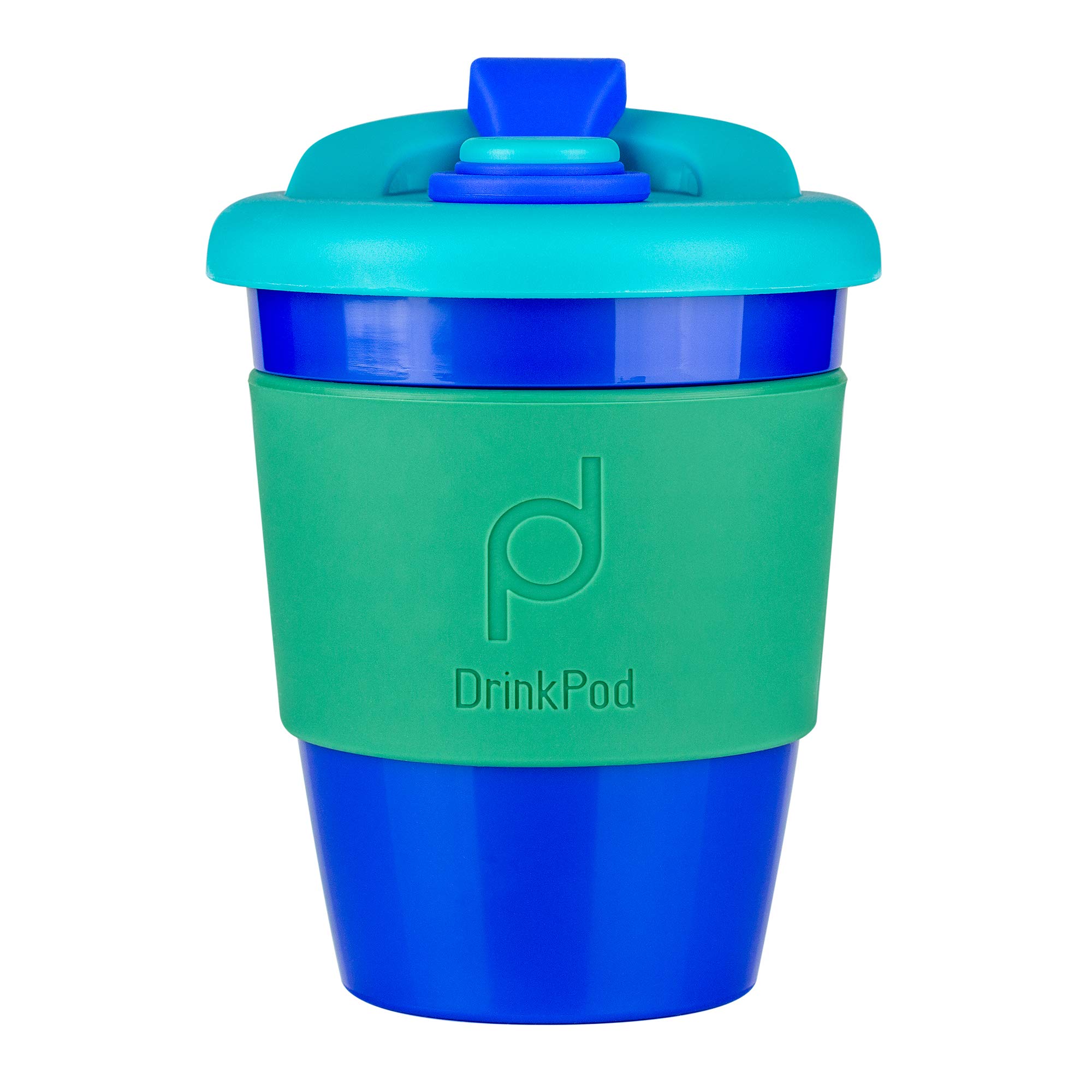 Drink Pod 12oz/340 ml Reusable Coffee Cup/Travel Mug with Rotating Rubber Lip BPA Free PLA Plastic – Ocean/Blue RPC-340/B