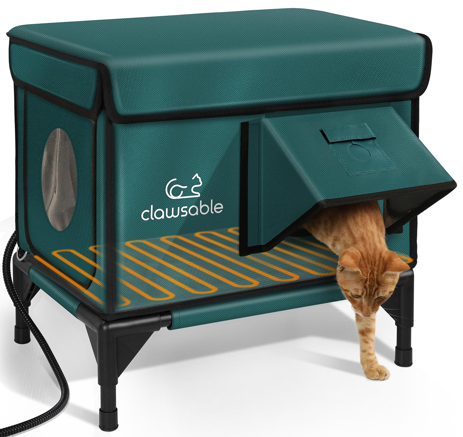 Photo 1 of Indestructible Heated Cat House for Outside Winter, 100% Waterproof, Safe Escape Door, Insulated Outdoor Cat Shelter with Heater for Feral Barn Cat Kitty (Forest Green, 12"x16"x18")