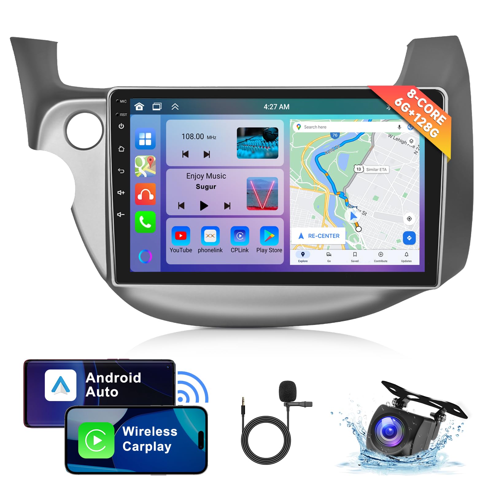 Photo 1 of [8 CORE 6G+128G] Car Stereo for Honda Fit 2008-2013 with Wireless Carplay/Android Auto, 10.1 Inch Android 13 IPS Touch Screen Car Radio, Bluetooth, GPS Navi, WiFi, SWC, DSP + Backup Camera