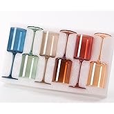 Colored Square Wine Glasses Set of 6, 14oz【Hand Blown】 Colorful Crystal Wine Glasses with Stem - Unique Muticolor Glasses Gifts for Birthday Women Party