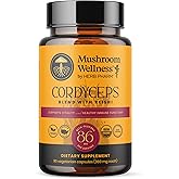 Mushroom Wellness Cordyceps Blend with Reishi: Organic Cordyceps & Reishi Mushroom Capsules, Mushroom Powder Supplement, Supports Immune System & Healthy Urinary Function, 90 Vegan Capsules