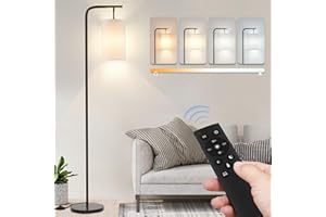 Coucrek Floor Lamp for Living Room, 9W LED Bulb, Remote Custom Color Temperature & Brightness, Tall Standing Lamps for Bedroom Office Kid Room, Black