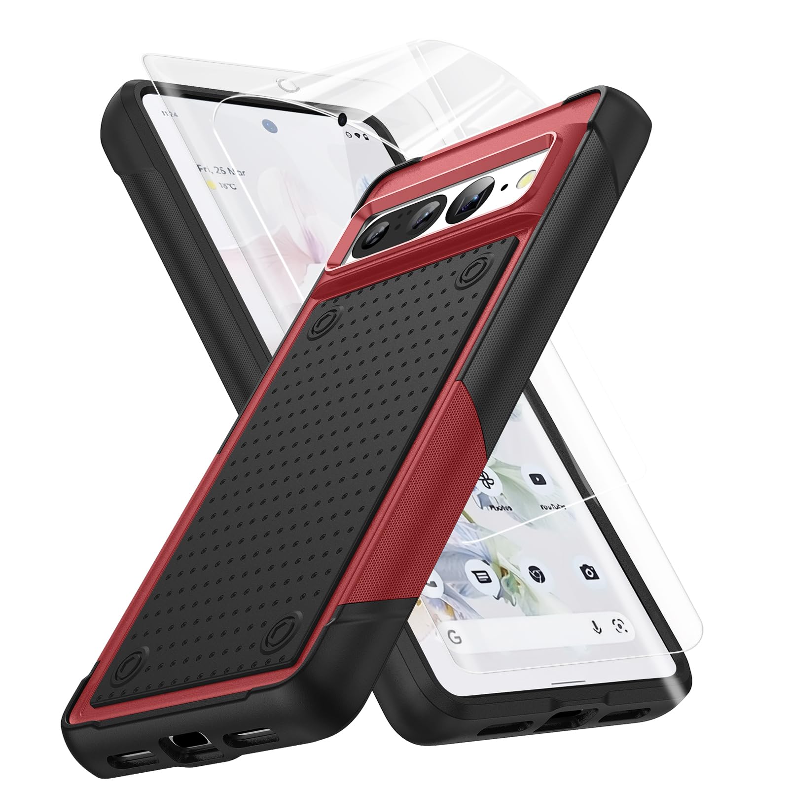 Jeylly Case for Google Pixel 7 Pro with Screen Protector [2 Pack], Military Grade Shockproof Protective Case for Pixel 7 Pro 6.7 inch 2022, Red