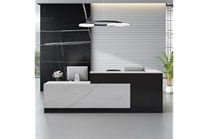 YTELANTIVO Modern Reception Desk,L-Shaped Large Wooden Commercial Receptionists Desk,Reception Desk with Counter,Lockable Drawers,Door Cabinet and Front Desk Reception Counter (Black Stone, Left_71*24 * 41IN)