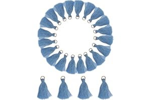 MSCFTFB 100 Pieces Mini Tassels with Jump Rings Mala Tassel Kit for Earring Necklace Jewelry Making Garland Keychain Charms Crafts Decorations (Sky Blue)