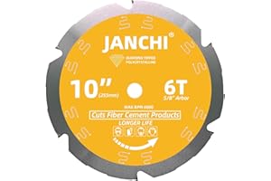 JANCHI 10-Inch 6T PCD Tip Hardie Fiber Cement Saw Blade with 5/8-Inch DMK Arbor, Polycrystalline Diamond Tipped Teeth Saw Blade for Laminate Flooring