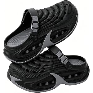 Men's Summer Clogs, Thick Sole Non Slip Slip On Backless Clogs with Hollow Out Design Lightweight Cushioned Wide Fit Comfort