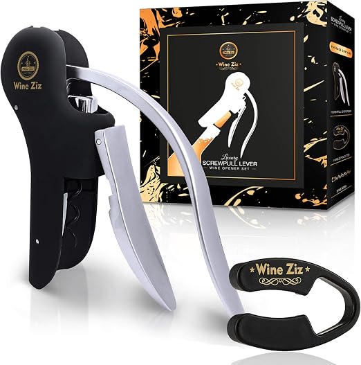 Amazon Com Wine Ziz Silver Screw Pull Lever Corkscrew Wine Bottle Opener Set With Bonus Foil Cutter Tool Heavy Duty Metal Rabbit Manual Cork Screw Best Housewarming Kitchen And Wine Gift Kit For Women And