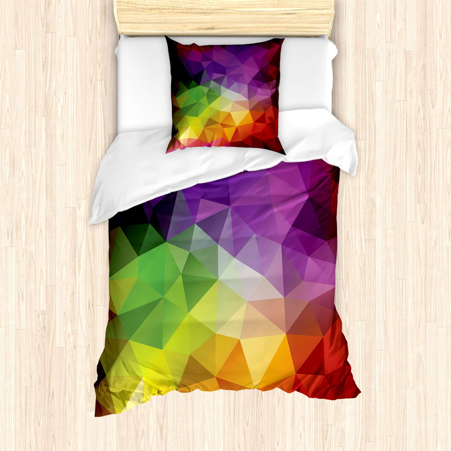 ABAKUHAUS Abstract Duvet Cover Set, Colorful Geometric Shapes Triangular Polygons Creative Surreal Print, Bedding Set 2 Pieces with 1 Pillow Shams, 135 cm x 200 cm, Purple Red — image 1