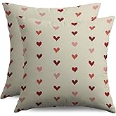 Valentines Pillow Covers 18X18 Set of 2, Burgundy Red Pink Love Heart Block Print Valentines Day Throw Pillowcases Holiday Anniversary Decorative Outdoor Farmhouse Cushion Cases Couch Sofa Bed Decor