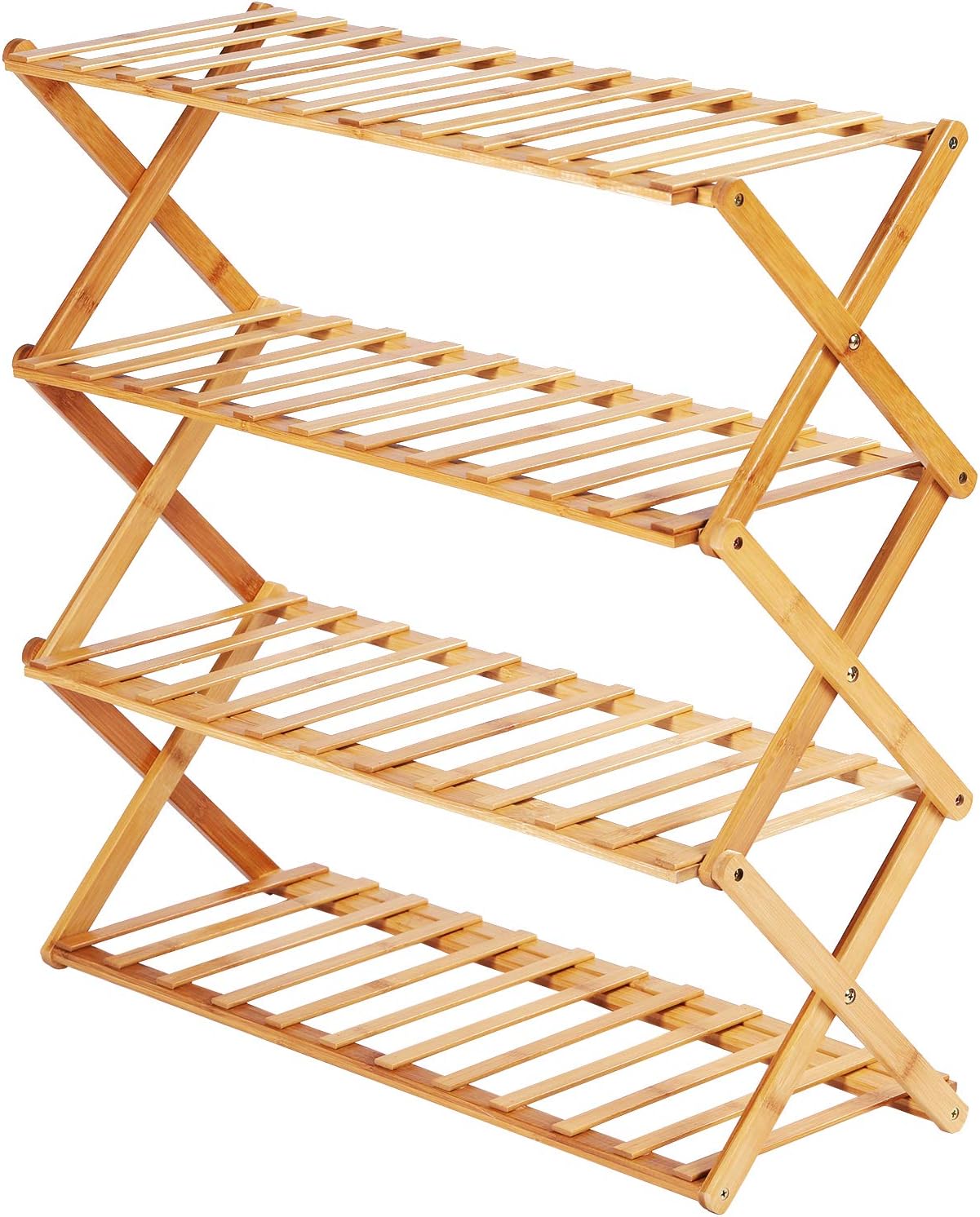 bamboo shoe rack amazon on Amazon Com Fox Flower 4 Tier Shoe Rack Foldable Bamboo Shoe Organizer Multifunctional Free Standing Shoe Shelf Storage Organizer Home Kitchen