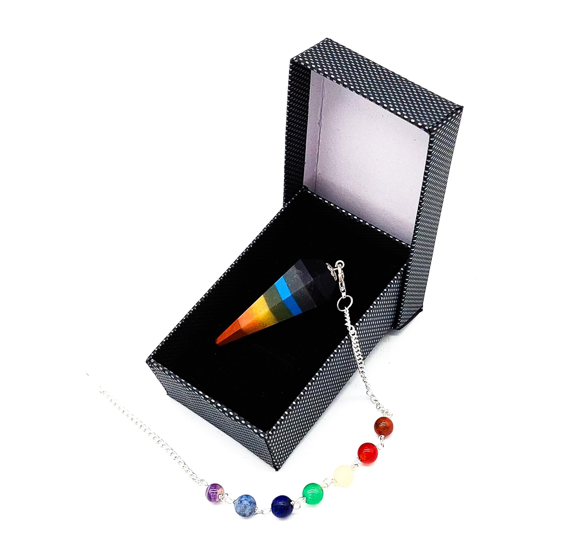 7 Chakra Gemstone Pendulum 7 Chakra Gemstones in Gift Box | Metaphysics Esoteric Witchcraft